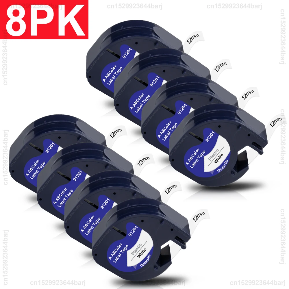 8PK 91201 12267 Compatible for DYMO LT100H 100T 110T Label Maker for 12mm Dymo Letratag Label Tape 91201 91221 91331 91202 91200