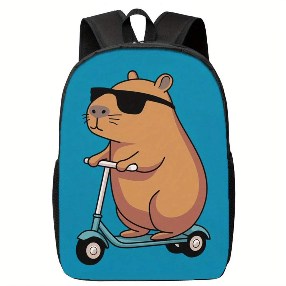 

Everyday Backpack, Capybara Laptop Carrier, Black Travel Bag, Adjustable Shoulder Strap, Sporty Design, Colorful Cartoon Print,