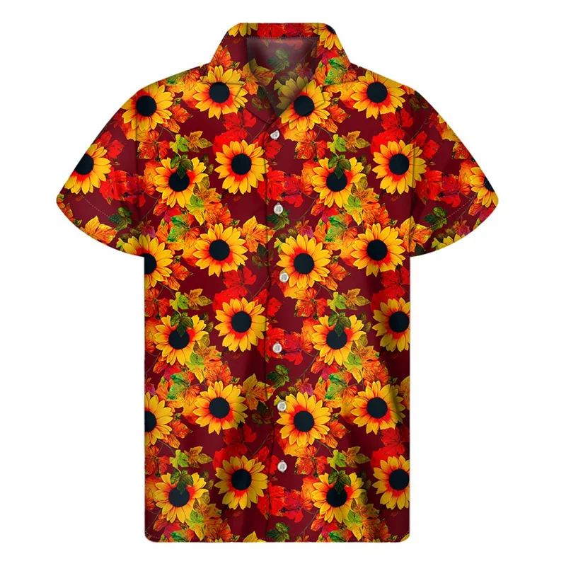 Mode Zonnebloem Graphics Hawaiiaanse Shirts Zomer Trend Casual Planten 3d Geprint Blouse Streetwear Losse Revers Heren Aloha Shirts