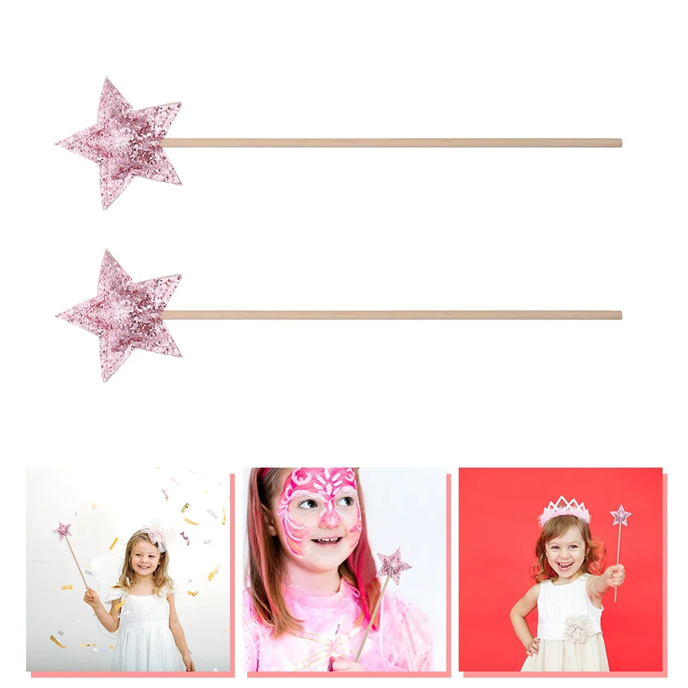 

2Pcs Star Fairy Wands Wood Cloth Material Safe Comfortable Birthday Party Decoration Girl Cosplay Star Shape Fairy Wand