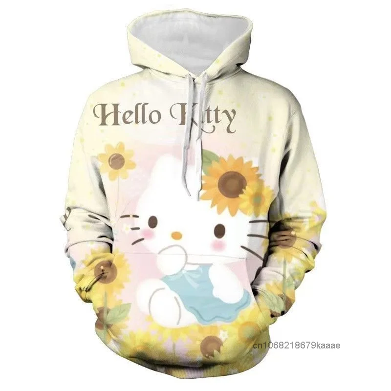 Sudadera con capucha de Hello Kitty para mujer, suéter holgado con estampado de dibujos animados, estilo americano Y2k, Top para chica dulce, nueva moda, Otoño e Invierno