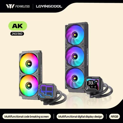 LOVINGCOOL AK liquid cooler 240mm 360mm broken code screen dynamic digital display ARGB PWM Abyss Mirror integrated water cooled