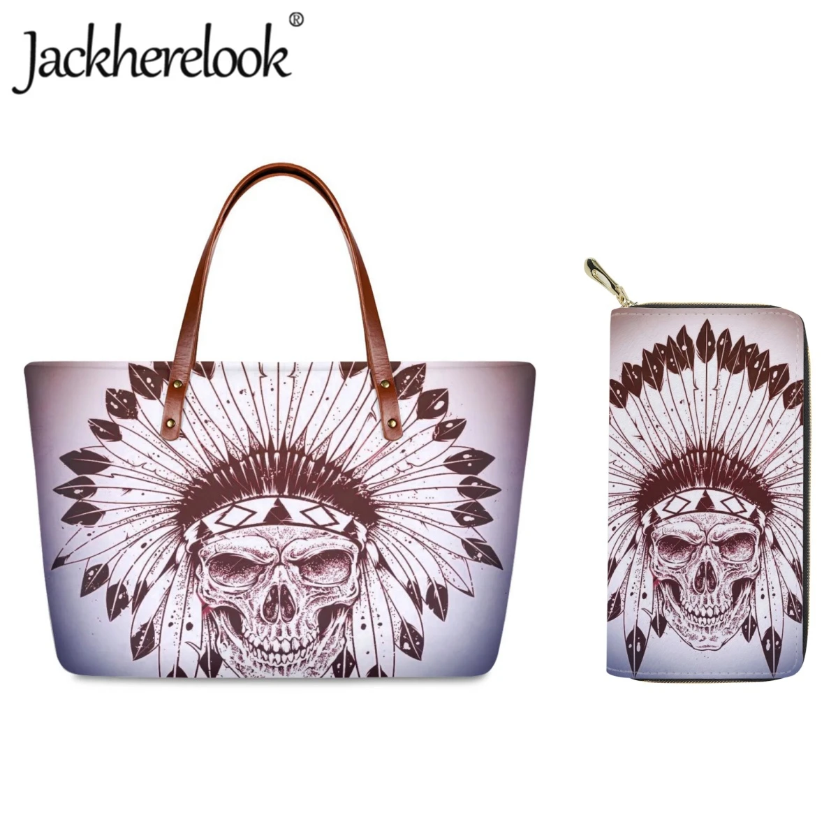 Jackherelook Simplicity Handbags for Women Indian Skull Printing Large Capacity Shoulder Bag Ladies Shopping Bag Purse Sets