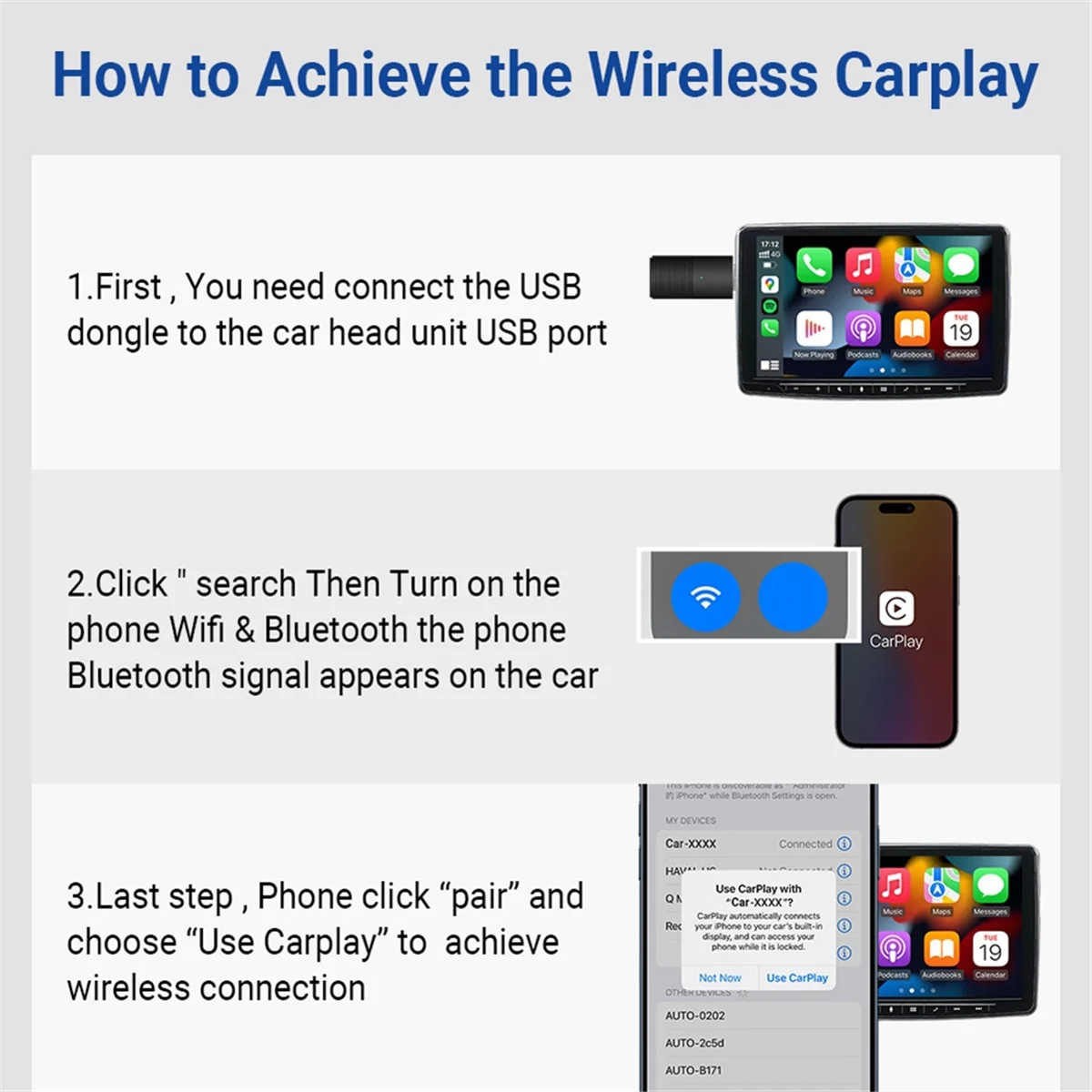 Wireless CarPlay Adapter Convert Wired to Wireless Carplay USB Bluetooth WiFi Fast Connect Plug and Play for IPhone