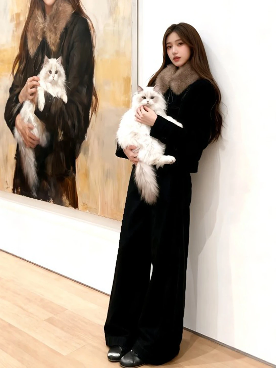 

Sli ort Bla Woolen Coat Retro Faionable Cute Winter Outerwear with Horn Buttons for Small Figures Travel Casual Hom...