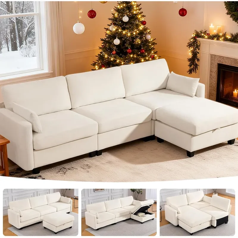 109 Inch Modular Sectional Sofa L Shaped Couch with Storage Ottoman Beige