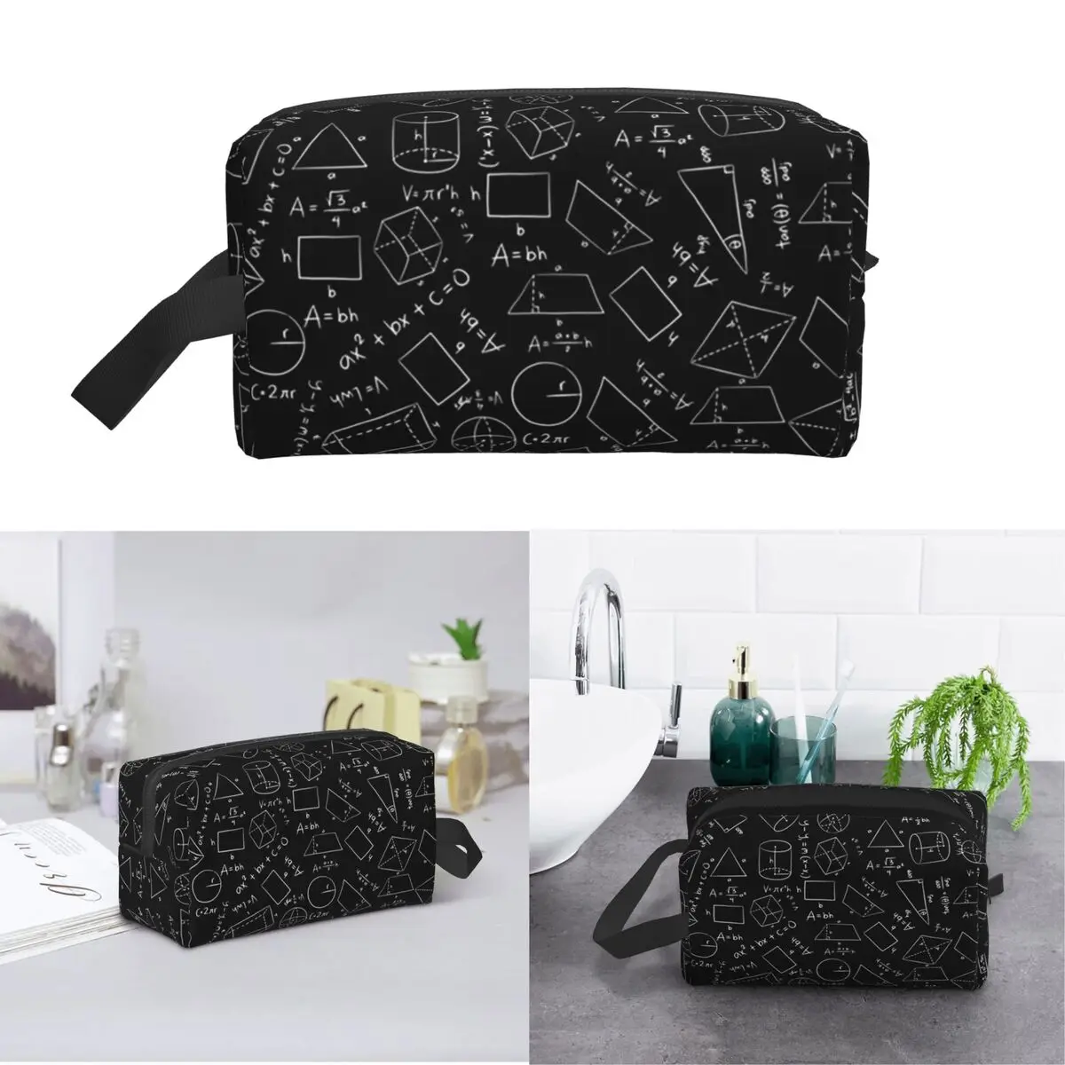 Math Themed Black And White Equation Design Makeup Bag Cosmetic Storage Dopp Kit Toiletry Cosmetic Bag for Women Beauty