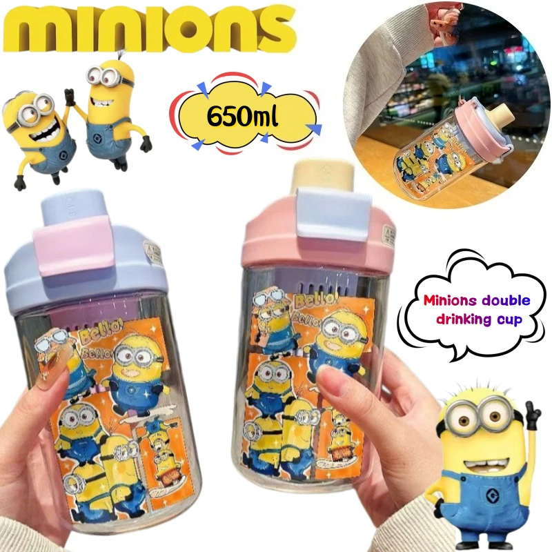 

Кружка для воды «Миньоны: Гадкий я» с Кевином и Бобом, яркий дизайн, мультяшный принт, большая емкость, портативная, с двойным отсеком для питья и соломинкой