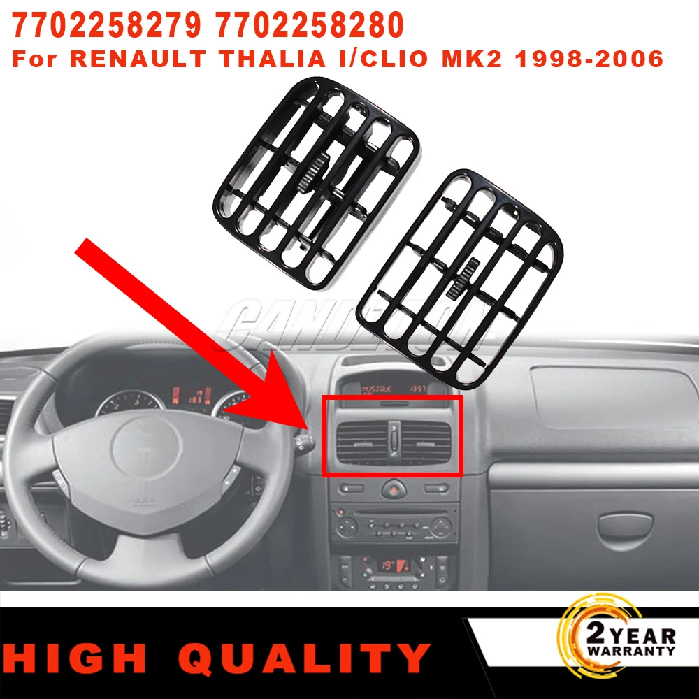 Para renault clio ii thalia i acessórios do carro novo 2 pçs painel centro grade de ventilação ar a/c quadro ventilação preto 7702258279 770225828