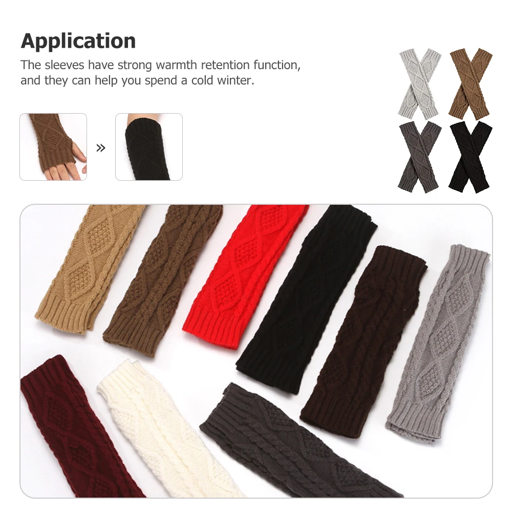 

4Pairs Knitted Arm Sleeves Winter Warm Half-Finger Fingerless Gloves Oversleeve Long Comfortable Durable Arm Warmers