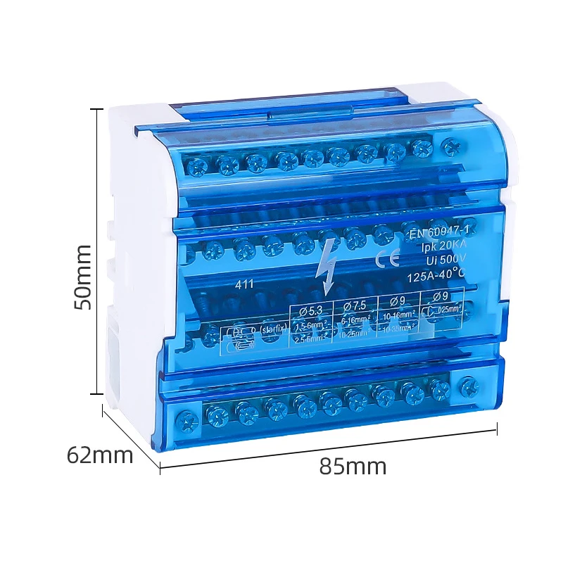 UK411 Wire Electrical Connector Din Rail Terminal Block Copper Wiring Terminal Wire Splitter Divider Power Distribution Box