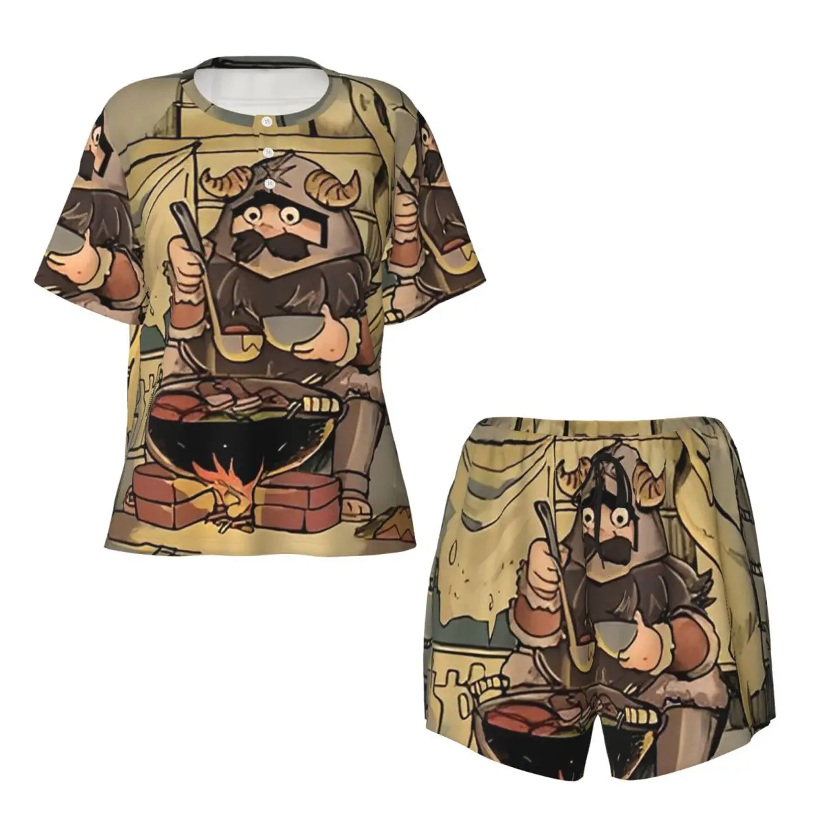 

Dungeon Meshi Delicious In Dungeon-Senshi Cooking Round Neck Short Sleeves Nightdress for Sleeping Women Pajama Set Short Pants