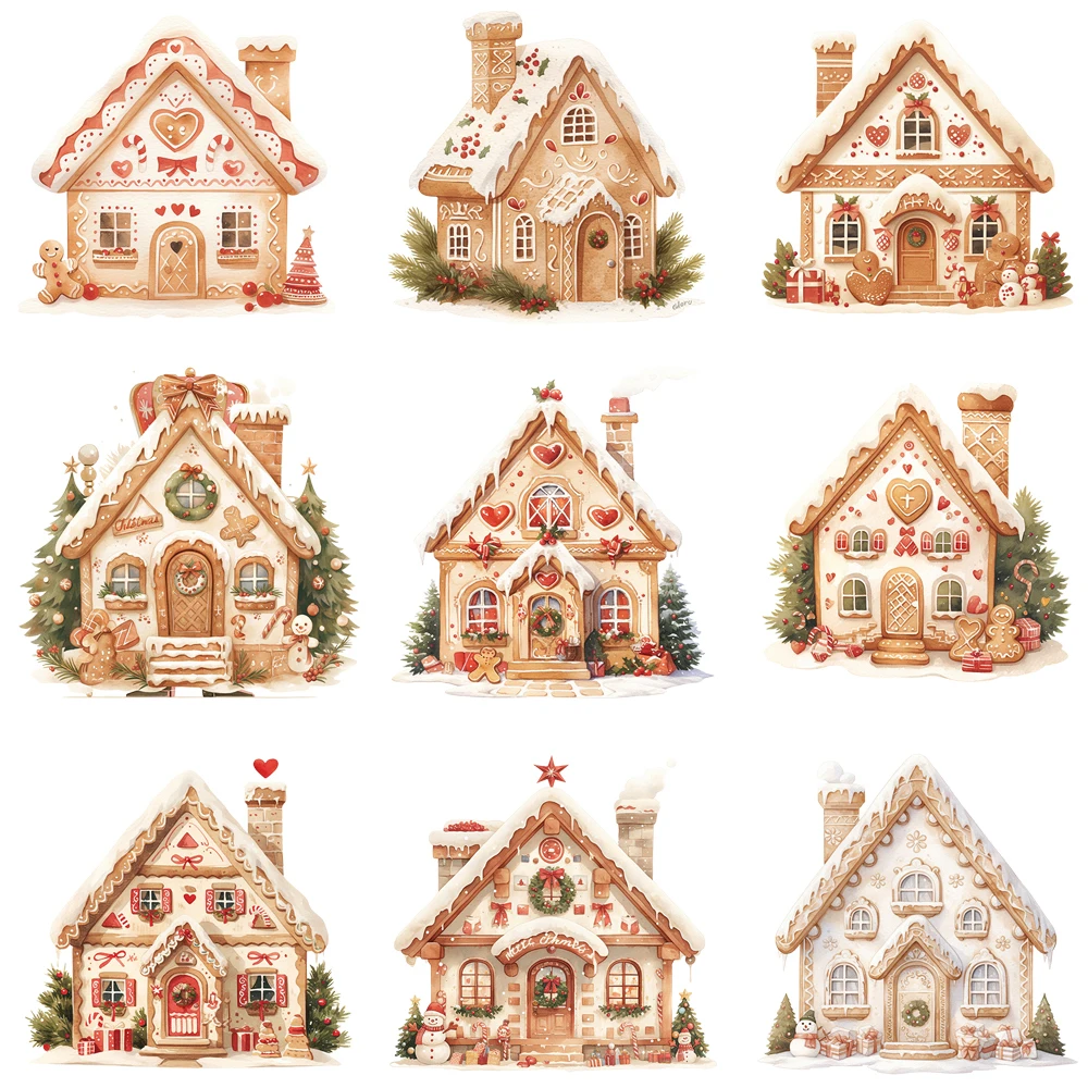 15 سنتيمتر الاطفال لطيف كعكة عيد الميلاد الزنجبيل منزل الحديد على نقل ملصقات Diy بها بنفسك DTF نقل الحرارة ملصق تي شيرت الملابس الشارات