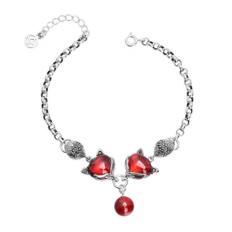 

Elegant 925 sterling silver anklet red corundum personalized garnet fox anklet anti-allergic gift