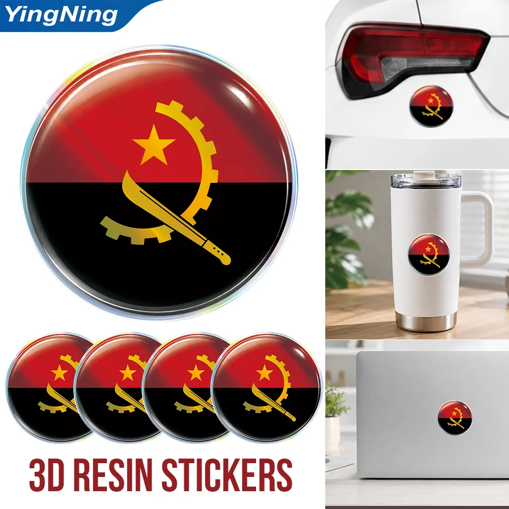 Angola Flag 3D Resin Domed Sticker Angolan National Flag Round Emblem Self Adhesive Decal Car Laptop Motorcycle Auto Accessory
