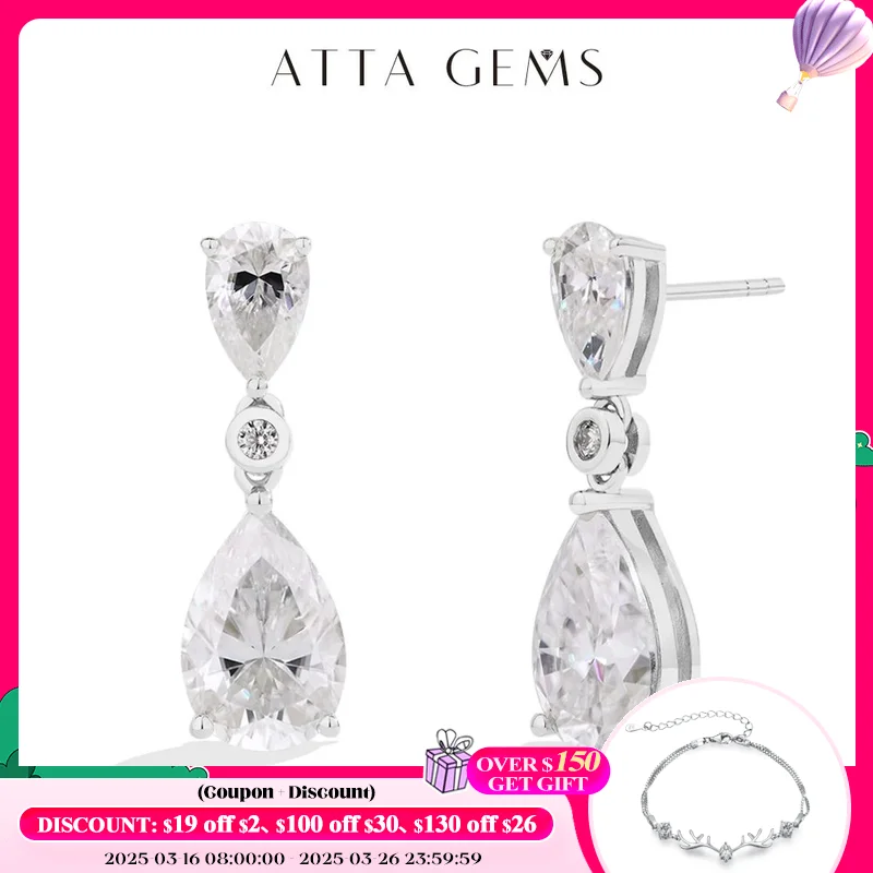 ATTAGEMS Pear Cut 5.03CT Moissanite Drop Earrings For Women Top Quality 925 Sterling Silver Engagement Wedding Fine Jewelry Gift