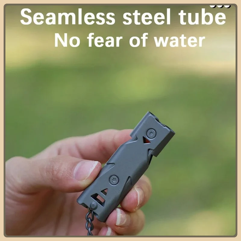 مزدوجة الأنابيب صافرة قلادة المفاتيح عالية ديسيبل المحمولة في الهواء الطلق بقاء أداة تخييم الطوارئ متعددة الوظائف صافرة 1 قطعة #3