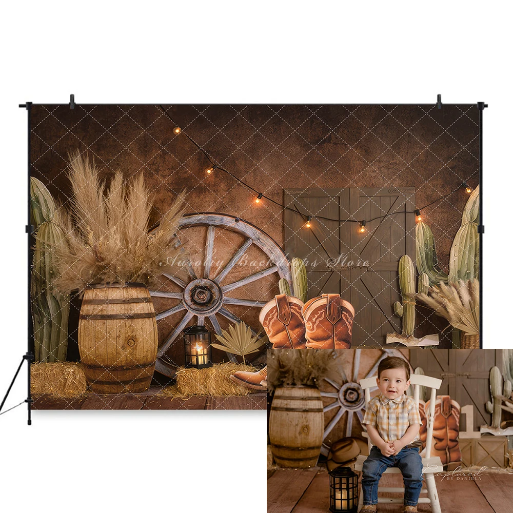 Yellowstone Cowboy Background Cake Smash Kids Adult Photography Props Child Baby Decors Wooden Cabin Straw Stacks Photo Backdrop