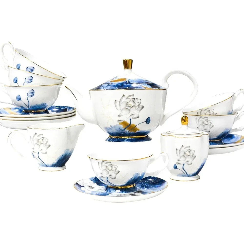 

Bone China Teas Sets, 21-Pieces Porcelain Tea Set for Adults, Vintage Tea Set for Women Teas Party