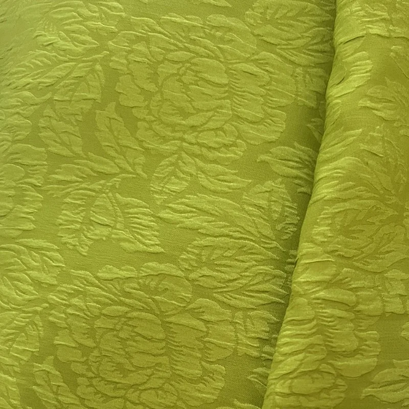 1 meter 100% Mulberry Silk 23 momme Heavy Guale Creep Silk Fabric Yellow Green Floral Color 110cm 43