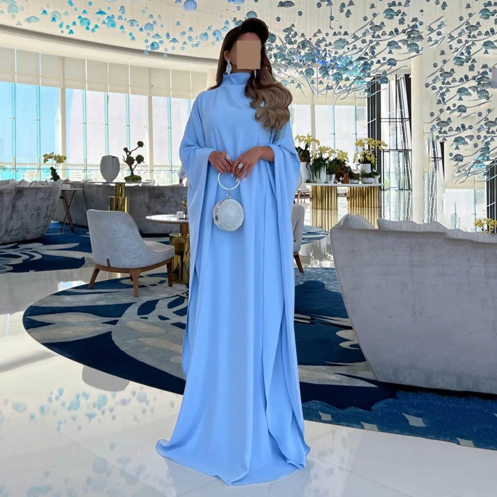 Msikoods Modest Muslim Evening Dress 2024 Blue Customized Long Sleeves Formal Occasions Dress Arabic Mother\'s Wedding Party Gown