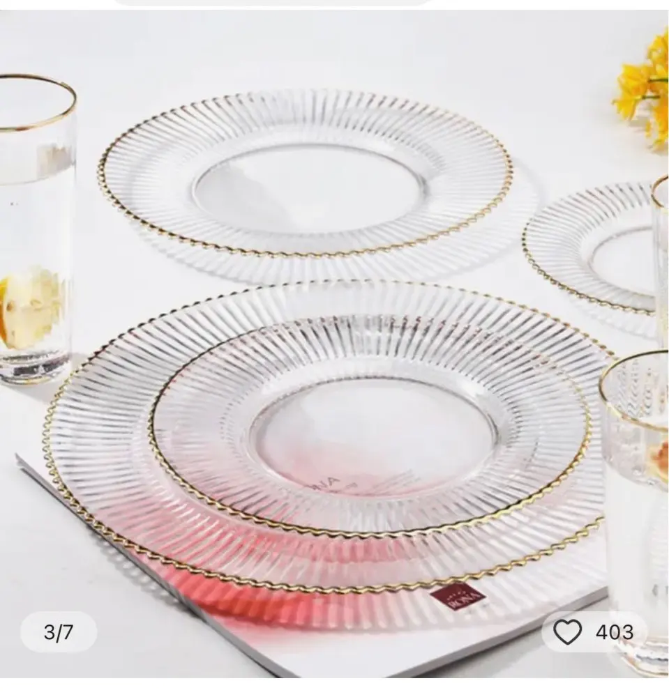 Clear Plastic Charger Trays with Gold Rimmed Stripe, Acrylic Decorative Serving Trays, Pack of 100