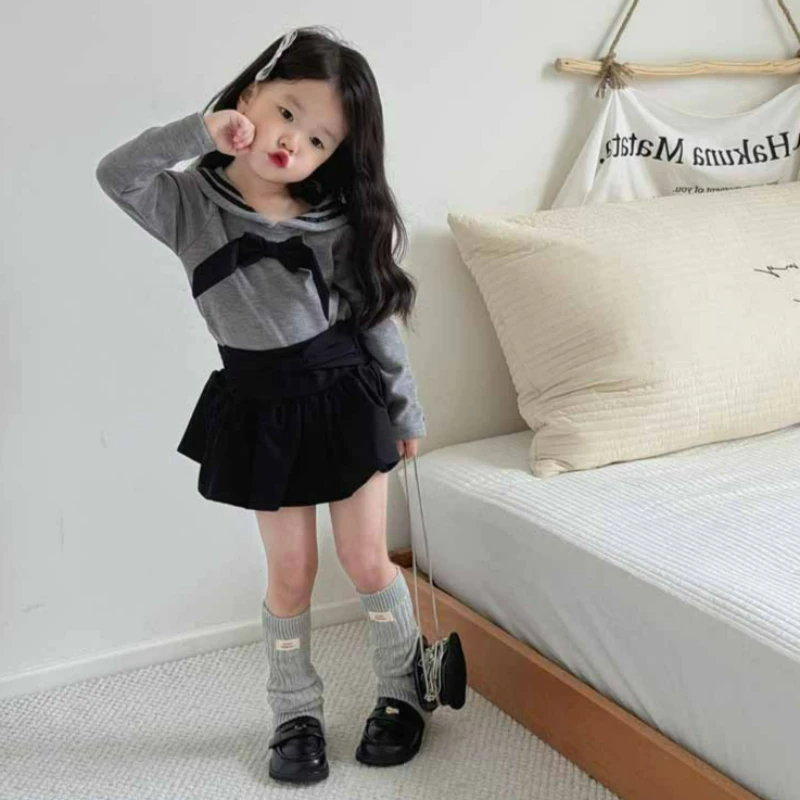 Girls' Autumn Outfit New Campus Style Knitted Top +short Skirt Pants Two-piece Set for Children's Clothing Sets
