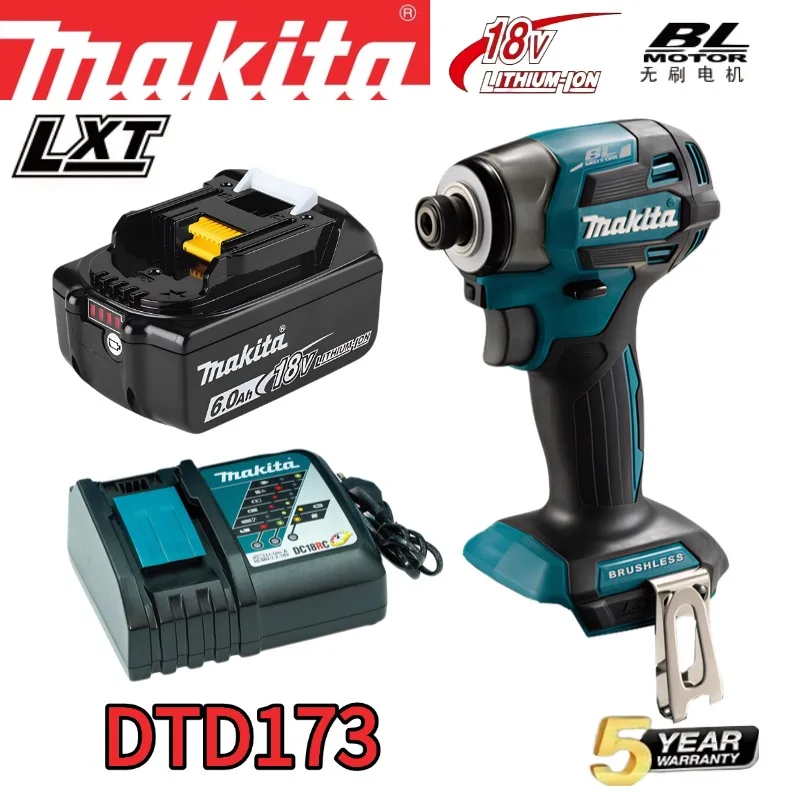 Makita DTD173 Аккумуляторная ударная отвертка 18 В LXT BL Электрическая дрель с бесщеточным двигателем по дереву/болту/Т-режим 180 Н·м Аккумуляторные электроинструменты