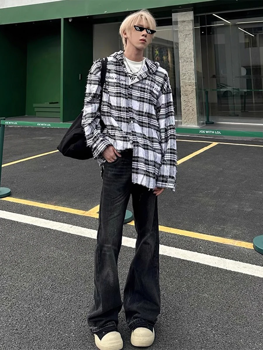 

High Waist Straight Leg Jeans Men's Faion Brand Waed ey High Waist Extended Length Straight Tube Pants Trendy Street Sle