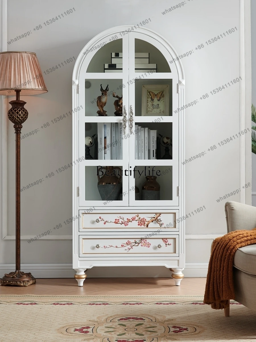 

American Bookcase with Glass Two-Door Cabinet File Cabinet Sideboard Cabinet Bookshelf Study Furniture Painted