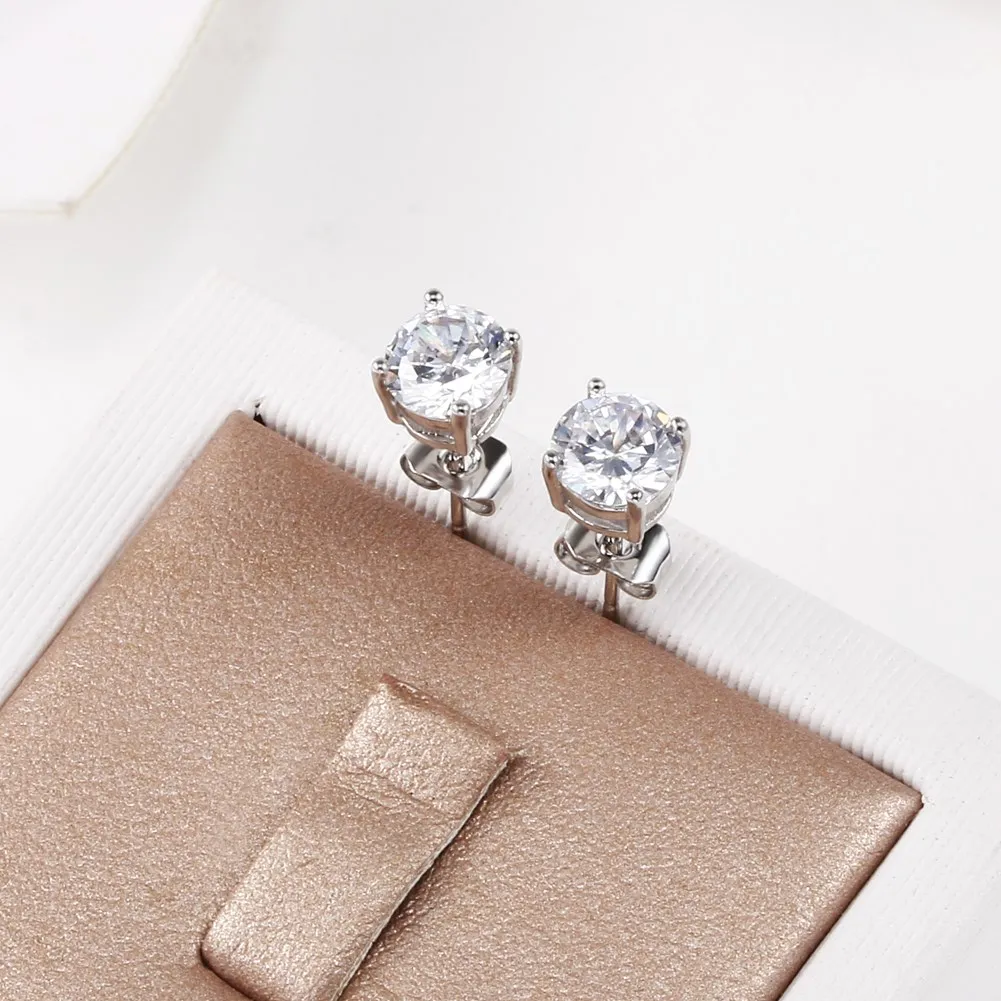 New Fine 925 Sterling Silver Diamond Stud Earrings for Women Fashion Charms Party Wedding Classic Jewelry Holiday Gifts