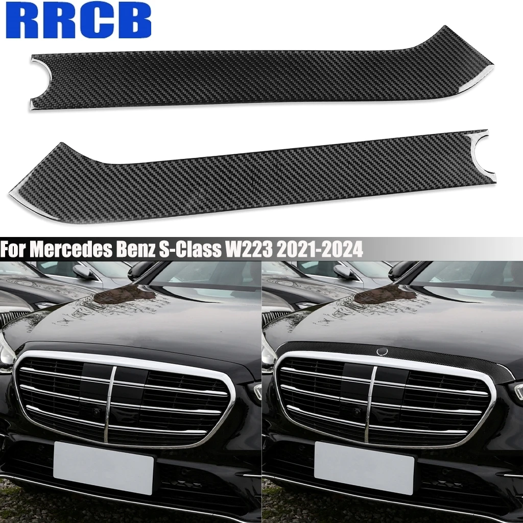 

Carbon Fiber Car Accessories Front Center Grill Panel Exterior Trim Cover Sticker For Mercedes Benz S-Class W223 2021 2022-2024