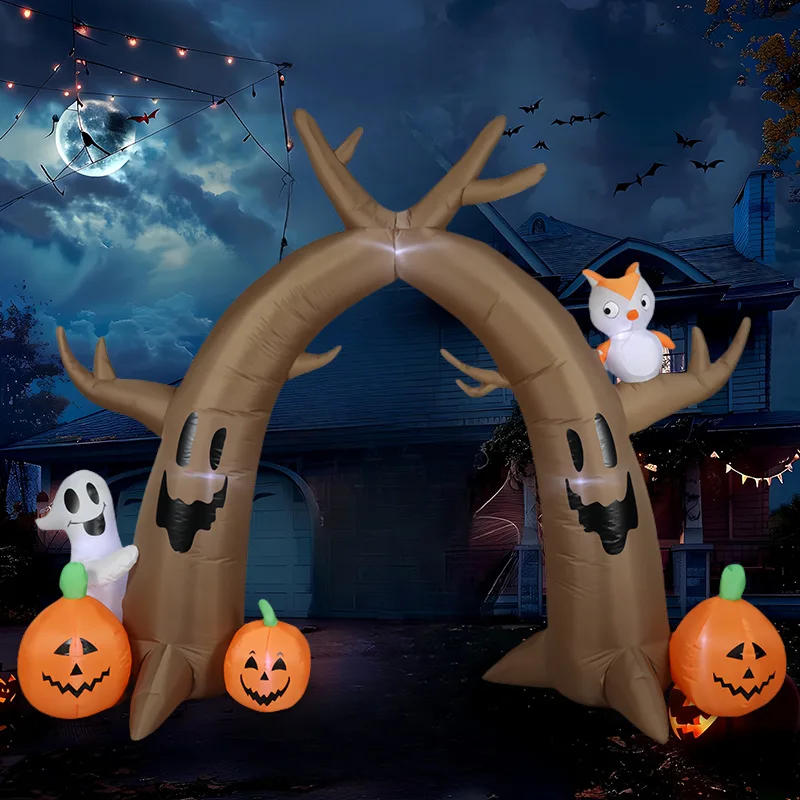 2.4 meters Halloween ghost owl dead tree pumpkin arch courtyard LED luminous inflatable air mold decorative ornament