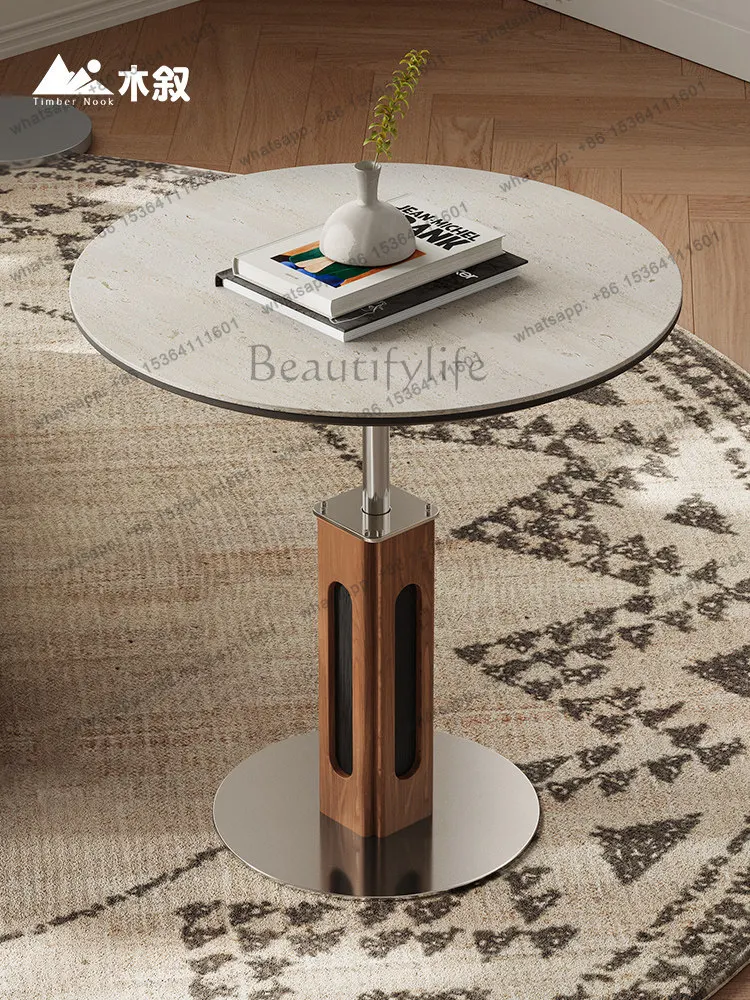 LD antique rock slab edge table can be lifted and lowered living room home creative round small coffee table
