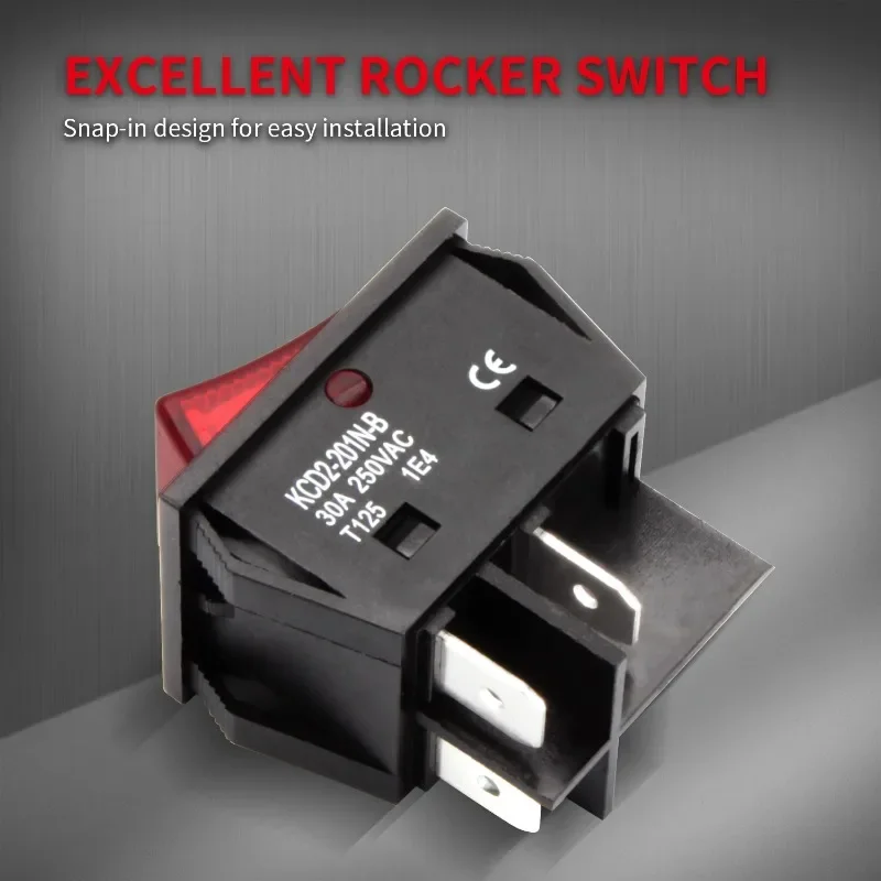 5PCS 30A 250V Heavy Duty KCD4 Rocker Switch ON Off DPST 4 Pin With Red Lighted 220V Toggle Switch T125