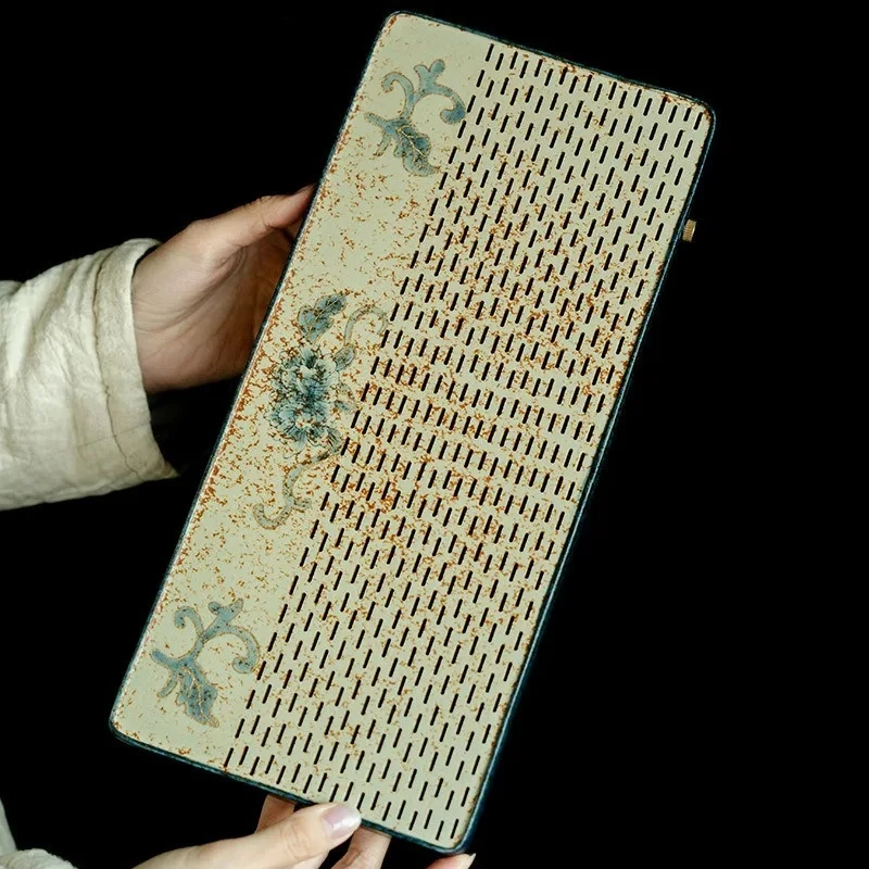 

Blue And White Flint Red Rectangular Tea Tray Gold Draw Peony Flower Pot Bearing Support Tea Table Water Storage Dry Tea Table