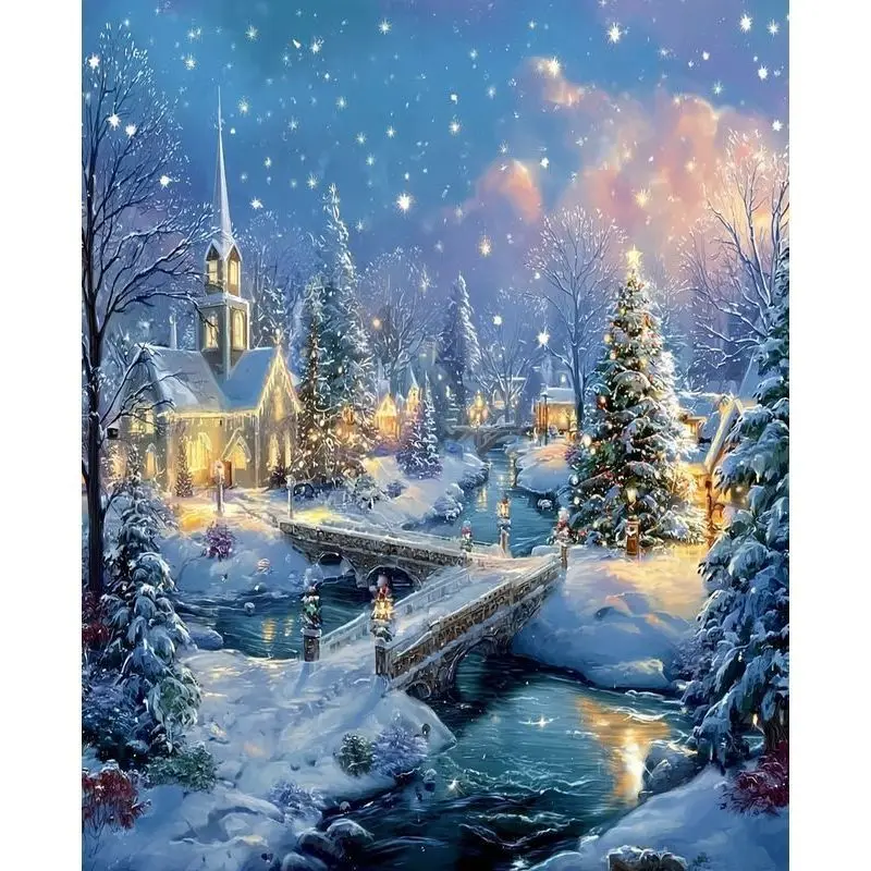 PhotoCustom Malen nach Zahlen Outdoor Landschaft Kit Zeichnung auf Leinwand Diy Weihnachtsgeschenk für Wohnzimmer Dekor