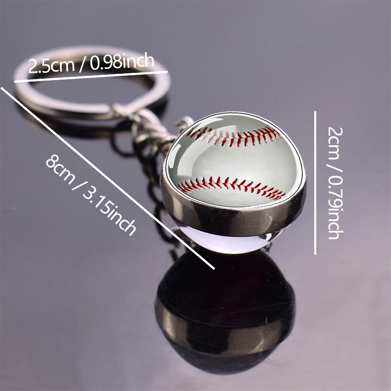 Funny Ball Keychains Football Basketball Baseball Tennis Golf Two-Side Glass Ball Pendant Key Chain Sports Jewelry Keyring Gift