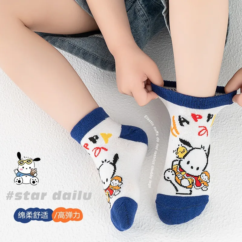 5Pairs Lovely Sanrio Pochacco Baby Girl Mid-calf Socks New Fall Cartoon Comfortable  Socks Cotton Children Socks for Girls Gifts