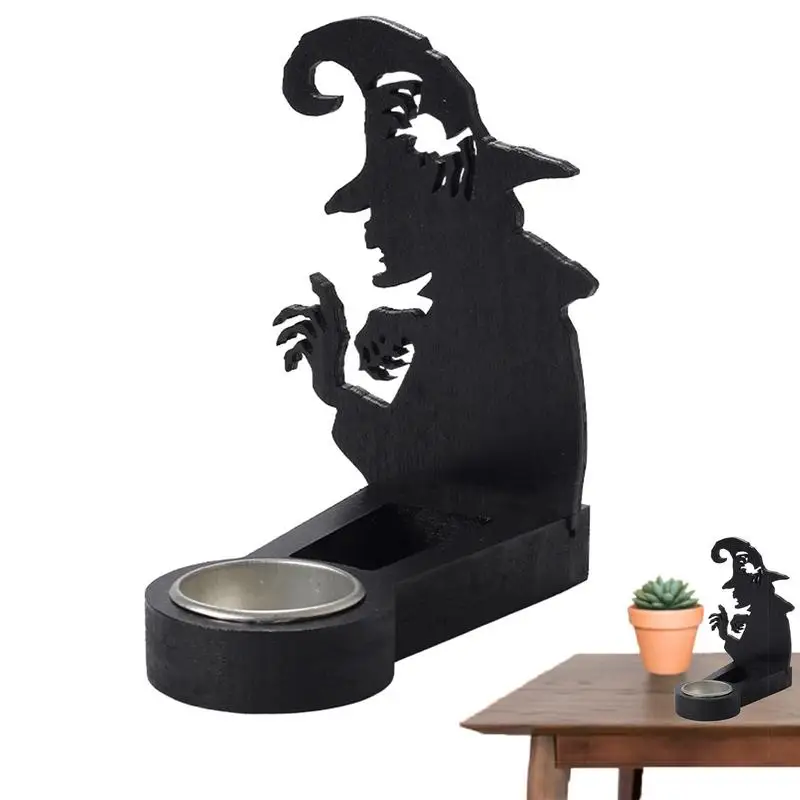 2024 Halloween Black Candlestick Holders Spooky Shadow Caster Candlestick Novelty Horror Atmosphere Projection Festive Decor