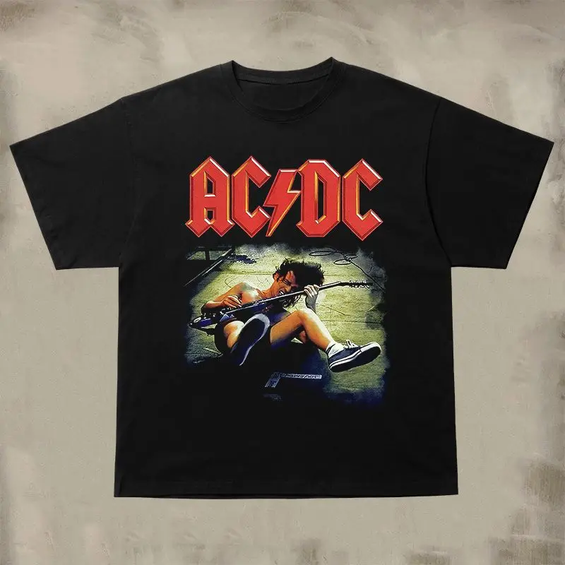 

AC/DC Band Heavy Metal Rock European-style Men and Women Short-sleeved T-shirts, Retro Portrait, Loose and Trendy Top for Men