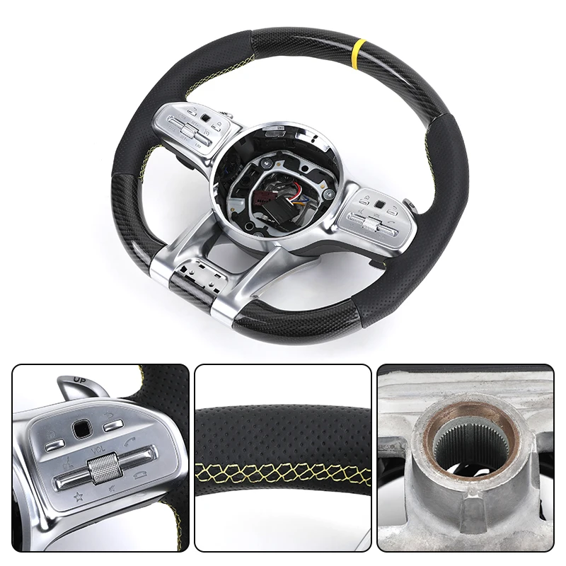 Customized Stitch Color Top Strip Perforated Leather Carbon Steering Wheel for Mercedes Benz S Class W222 W212 W204 E63 C43 AMG