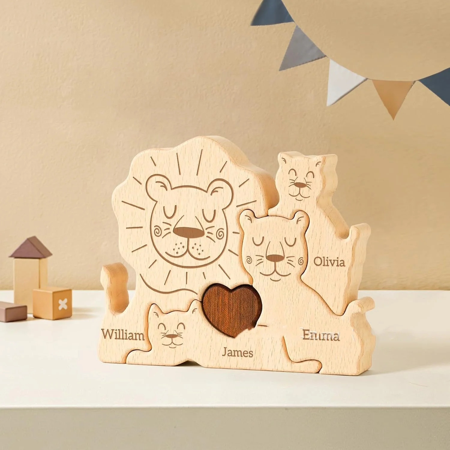 Lion Home Custom Name Puzzle Ornament DIY Wooden Lion Puzzle Home Decor Free Custom Birthday Gift Thanksgiving Gift