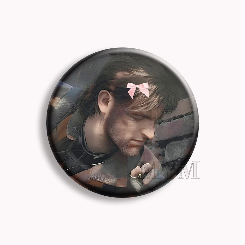 Metal Gear Solid V Coquette Pink Bow Raiden Venom Solid Snake Button Pin Game Funny Meme Brooch Badge Bag Decor Gamer Gifts