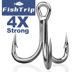 FishTrip 트레블 후크 4X 강력한 바닷물 트리플 후크 루어, 스푼, 지그 및 리그용 고강도 교체 후크