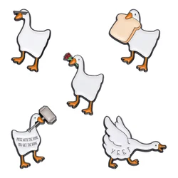 Cartoon Goose Brooch Enamel Pin Animal Duck Rose Bread in His Mouth Wholesale Badge Lapel Friends Backpack Women Men Jewelry