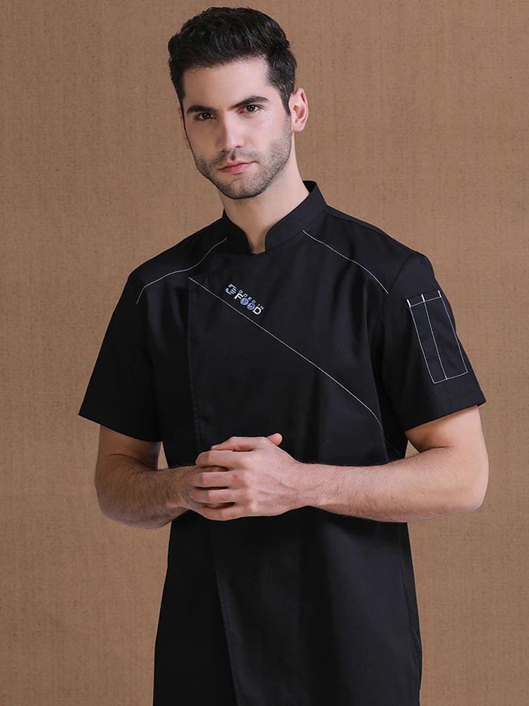 Veste de Chef d'hôtel à manches courtes pour hommes, uniforme de cuisine, uniforme de boulangerie, vêtements de travail pour Chef de café, manteau de serveur de Bar