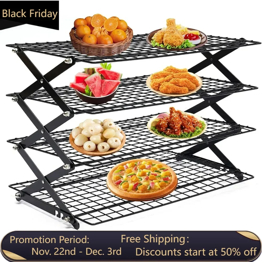 4-layer upgraded foldable cooling rack, portable, adjustable stacking, baking, cooking, biscuit cooling rack, cake baking