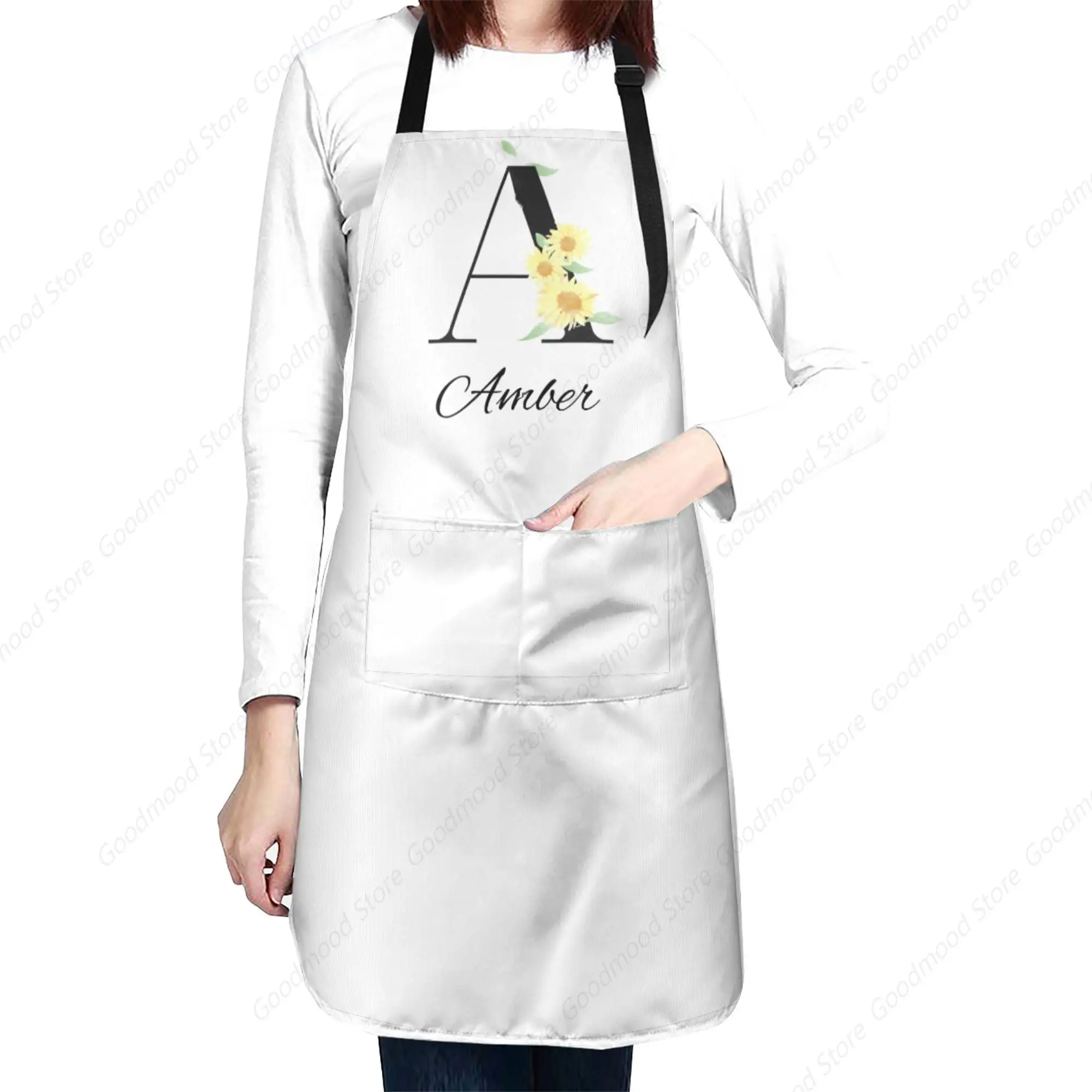 Monogrammed Apron With Sunflowers Initial Apron with Pockets Adjustable Kitchen Cooking Apron for Men Women