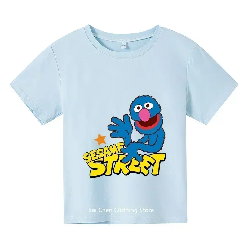 Girls&Boys Short Sleeve T shirt Kids The Sesame Street Cartoon Print T-shirt Cookie Monster and Elmo Funny Baby Clothes